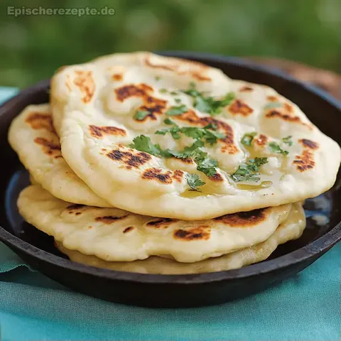 Fluffiges Naan-Brot in der Pfanne gebacken