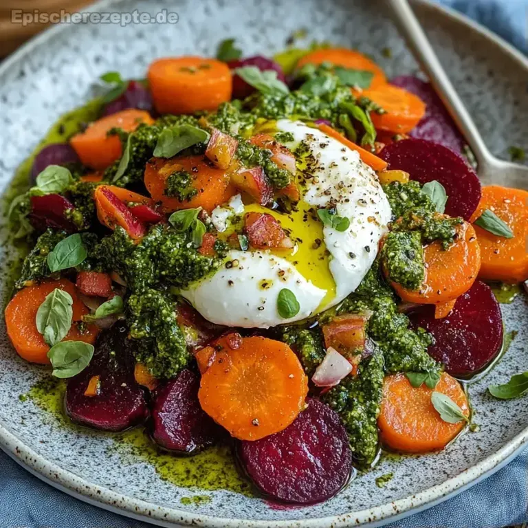 Wärmer Rote Bete- und Karottensalat mit Pesto & Burrata