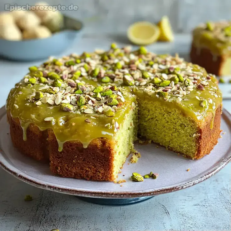 Saftiger Pistazienkuchen mit Mandeln und Zitrone