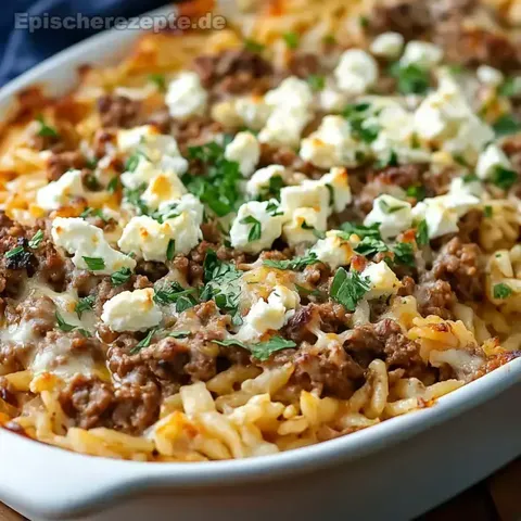 Griechischer Hackauflauf mit Kritharaki und Feta