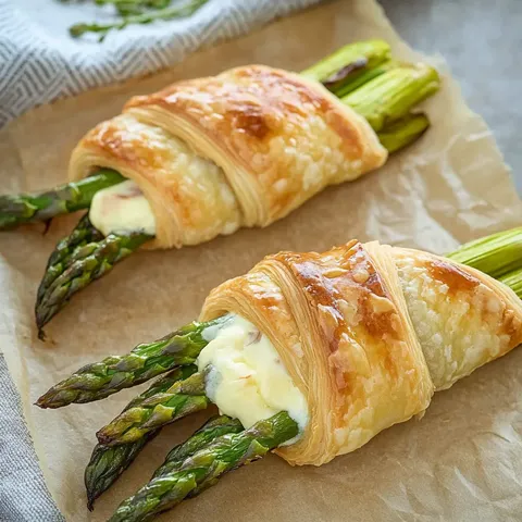 Spargel in Blätterteig mit Schinken und Käse