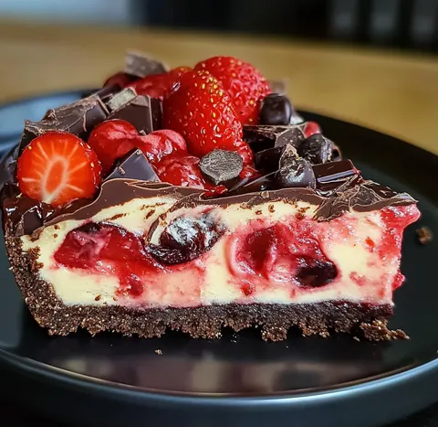 Marmorierter Käsekuchen mit Schokolade & Erdbeeren