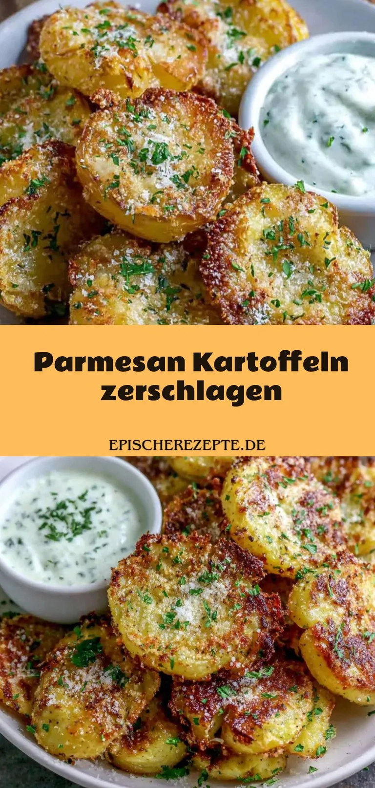 Template of Parmesan Kartoffeln zerschlagen