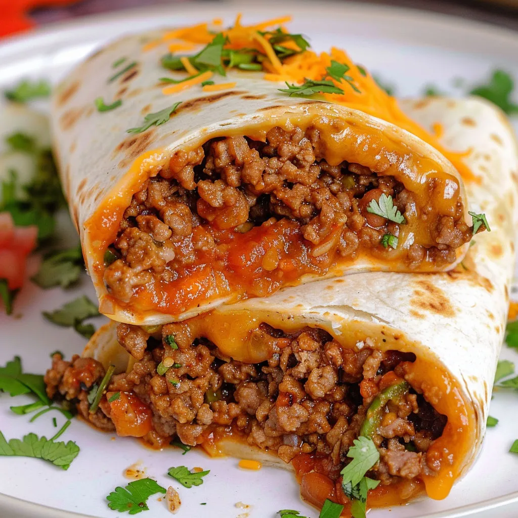 A beef burrito on a plate.