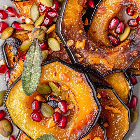 Sweet and spicy roasted acorn squash slices.
