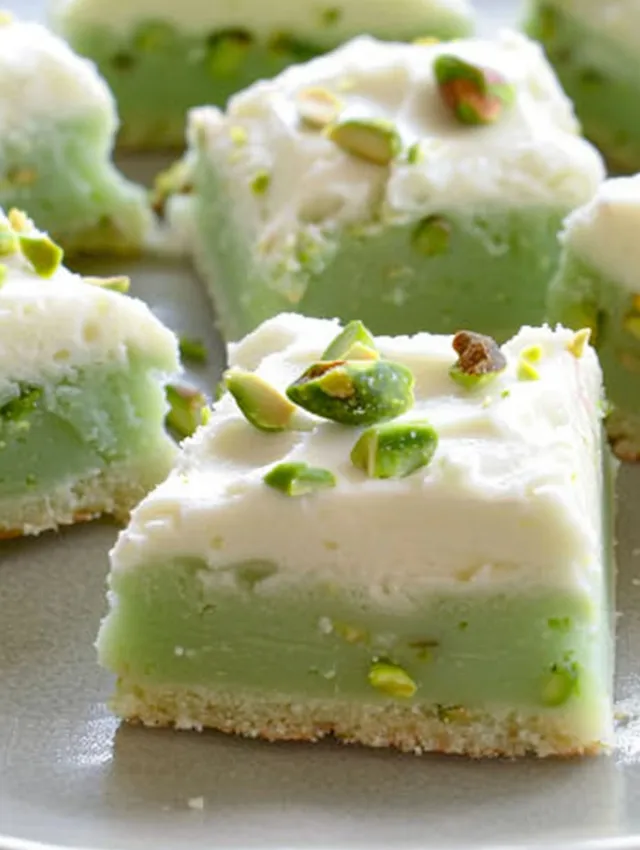 A close up of a pistachio cookie bar.