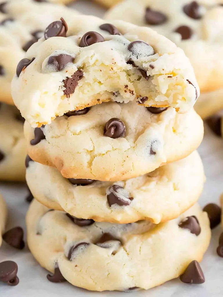 A stack of chocolate chip cheesecake cookies.