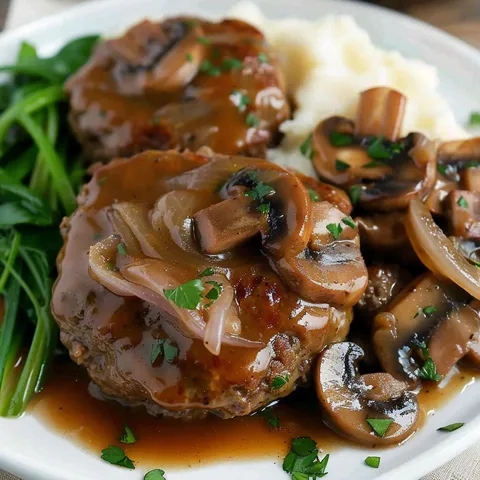 A plate of food with mushrooms and meat.