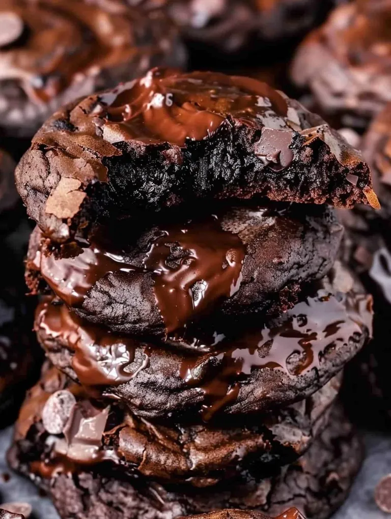 Chocolate cookies with chocolate drizzle.