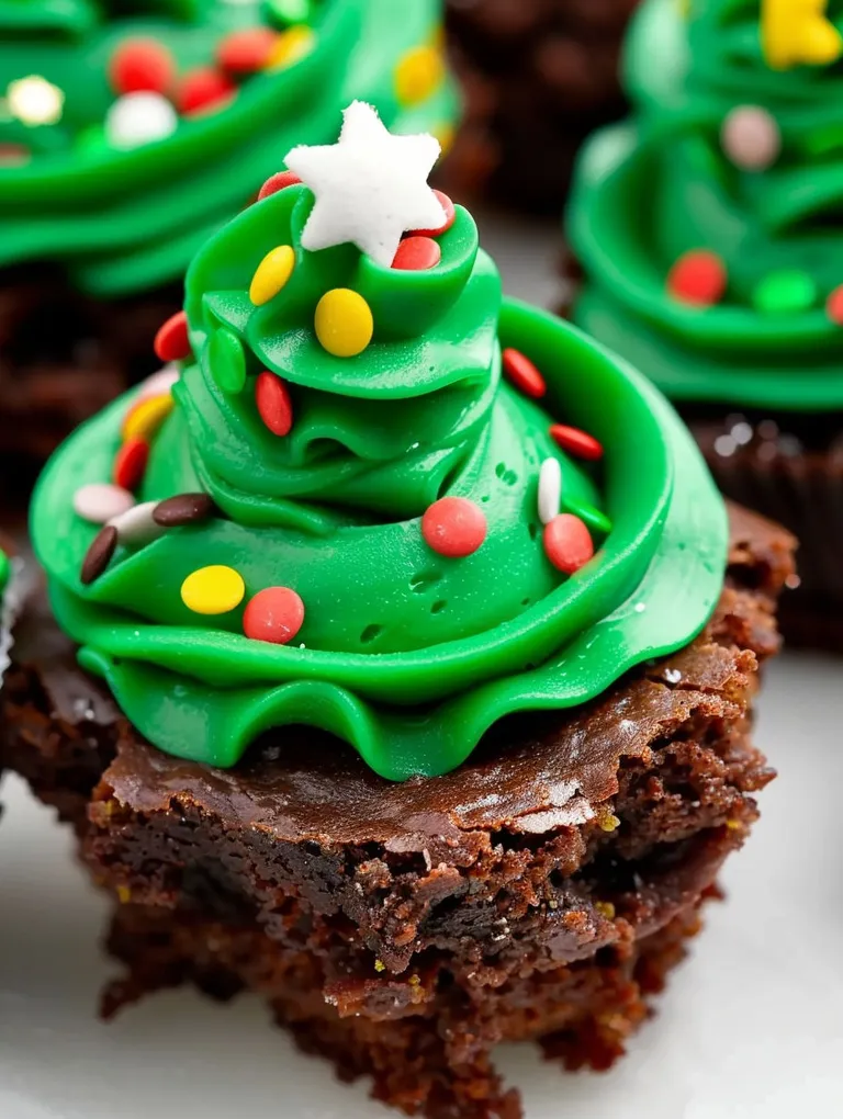 A chocolate brownie with a green frosting and a star on top.