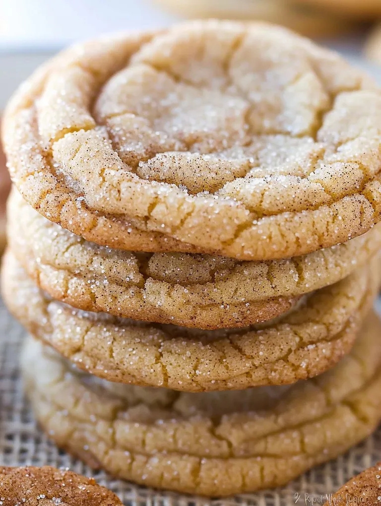 Maple snickerdoodles stacked on top of each other.