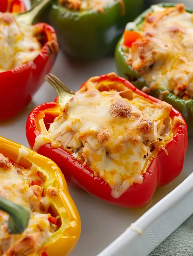 A plate of stuffed bell peppers with cheese.