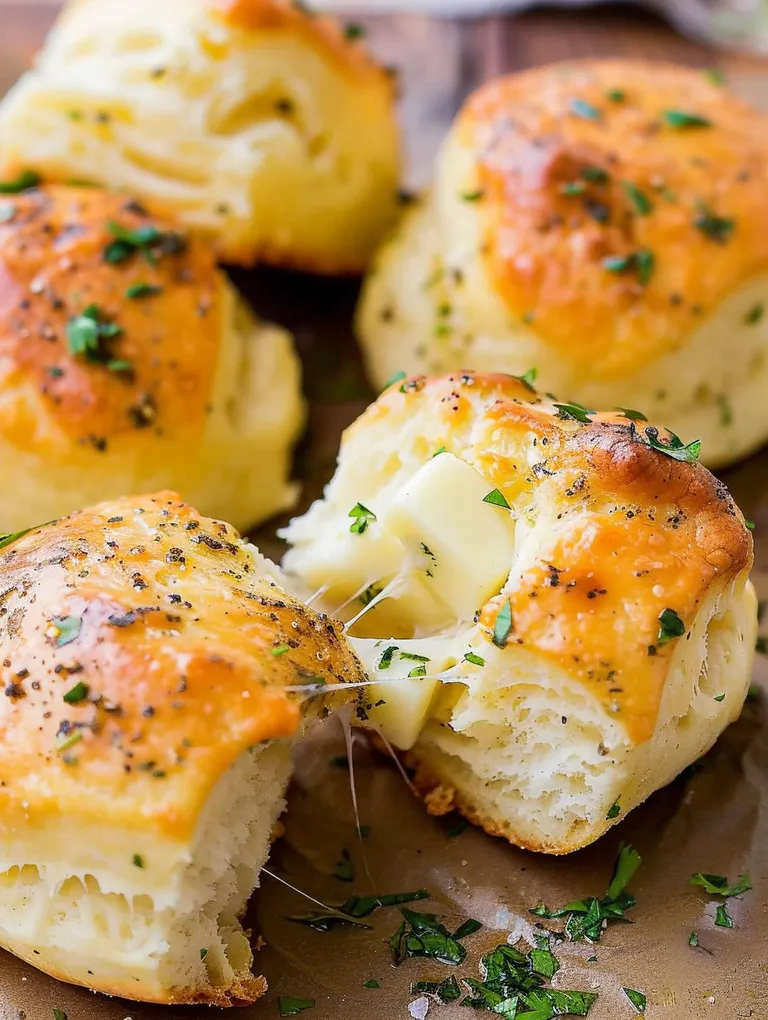 A close up of a stuffed cheese bread.