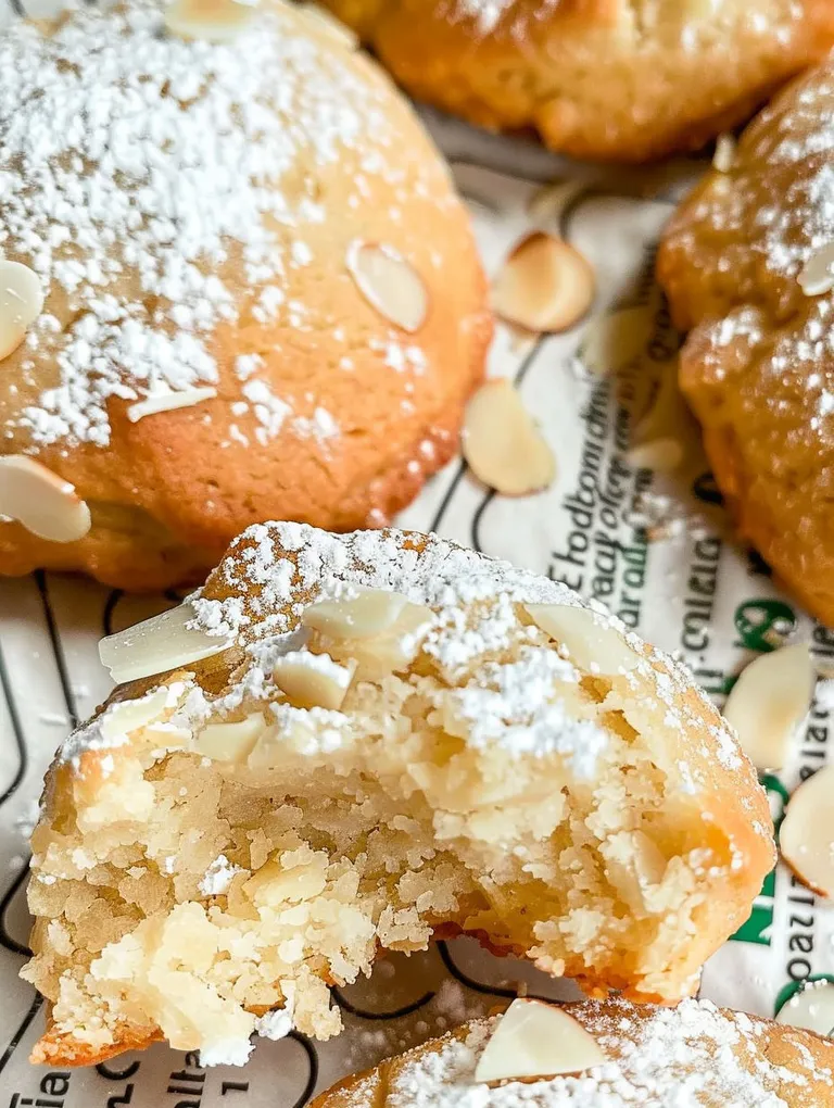 A close up of a cookie with almonds on top.