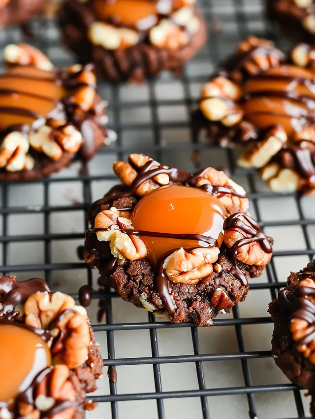 A close up of a turtle thumbprint cookie.