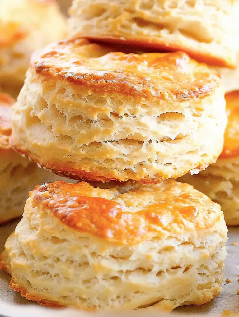A stack of biscuits with a golden brown crust.