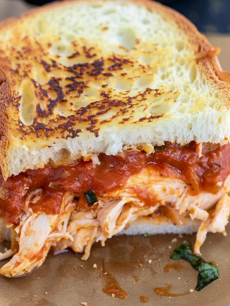A Shredded Chicken Parmesan Sandwich.