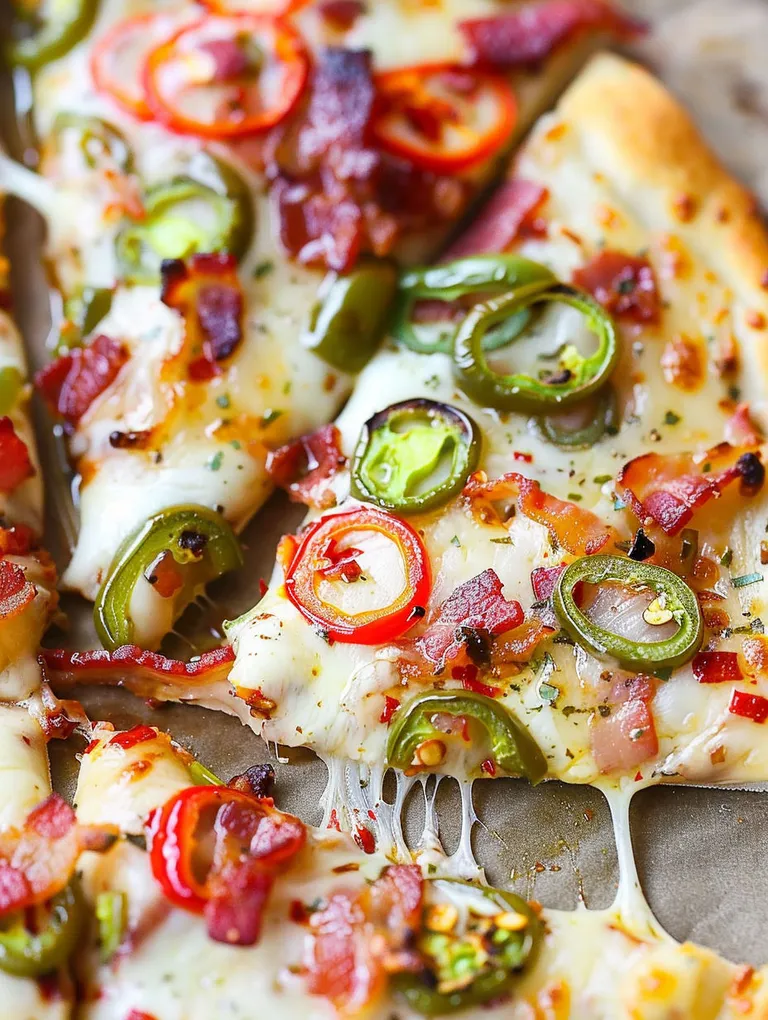 A slice of jalapeno popper pizza.