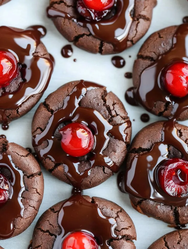 Chocolate cookies with cherries on top.