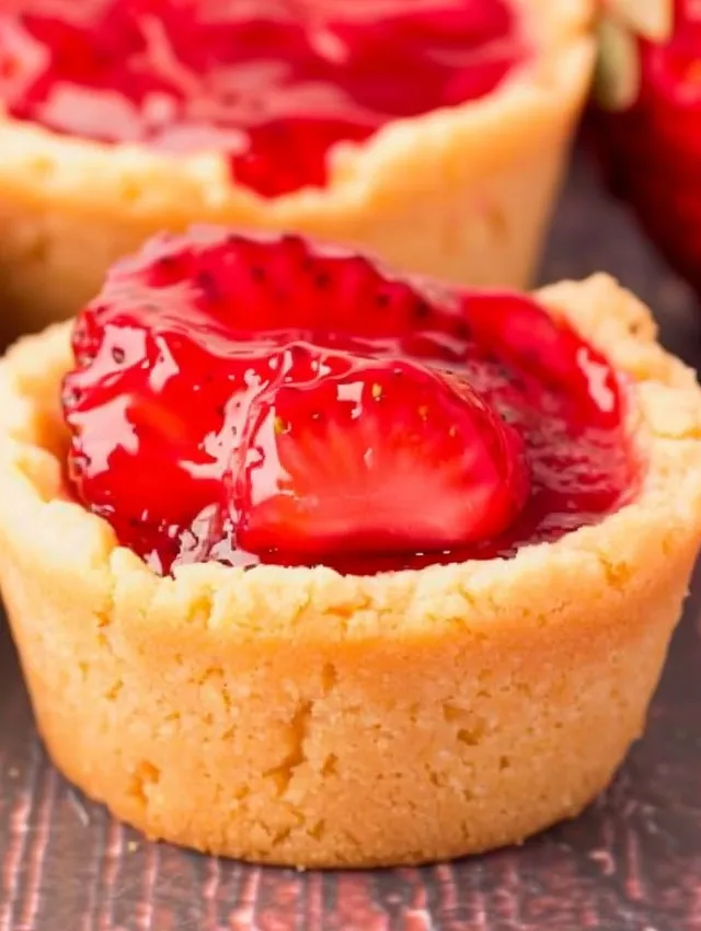A close up of a strawberry pie cookie cup.