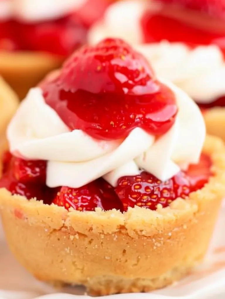 A cookie cup with a strawberry on top.