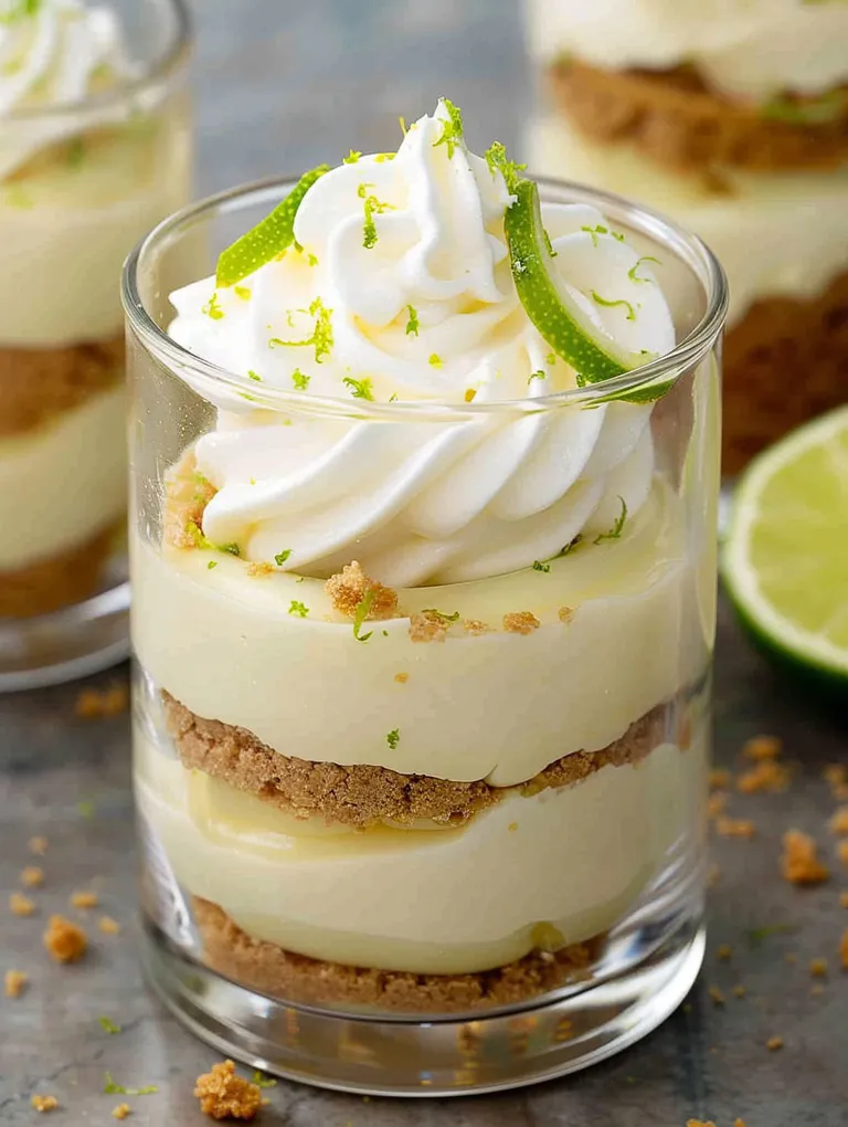 A glass of key lime cheesecake parfait.