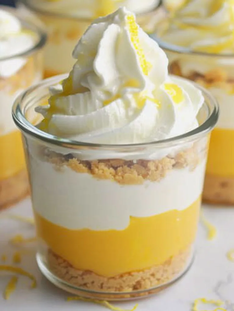 A small dessert in a glass with a dollop of whipped cream on top.