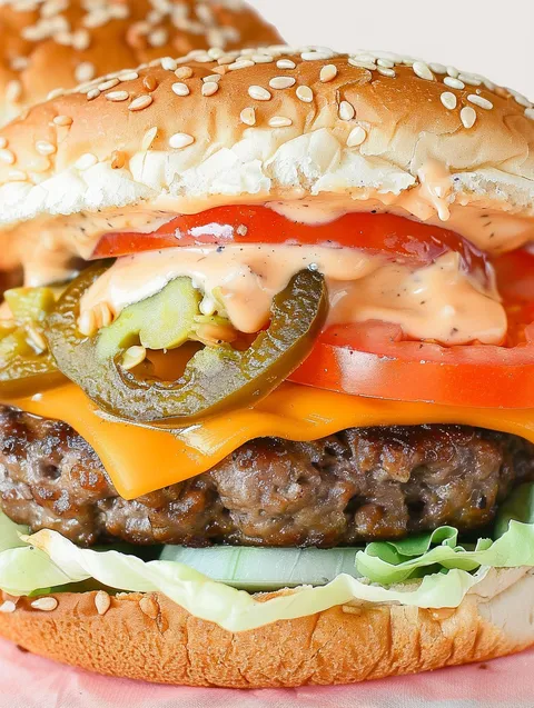 A close up of a jalapeño and cheddar stuffed bacon cheeseburger.