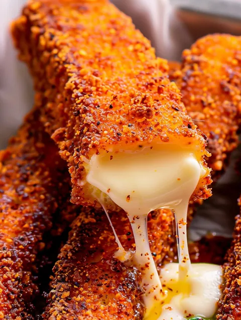 A Nashville Hot Mozzarella Stick dripping with cheese.