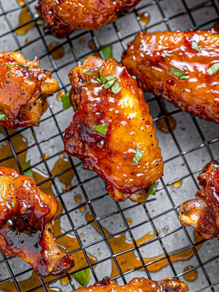 A tray of chicken wings with honey drizzled over them.