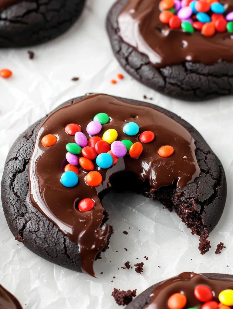 A chocolate cookie with a bite taken out of it.