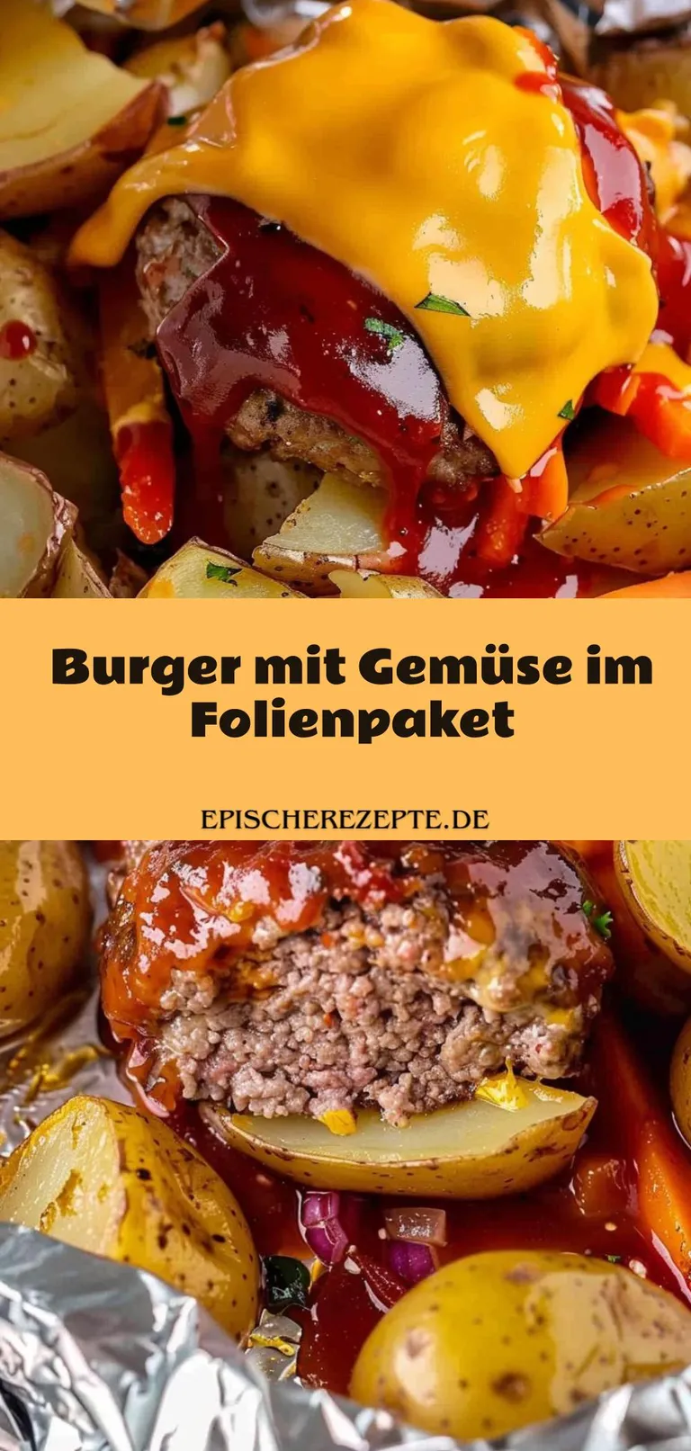 Template of Burger mit Gemüse im Folienpaket