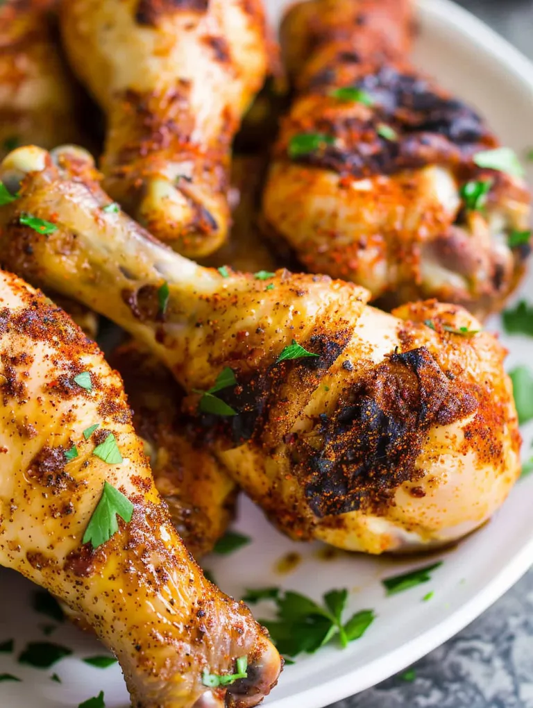 A plate of chicken with herbs on it.