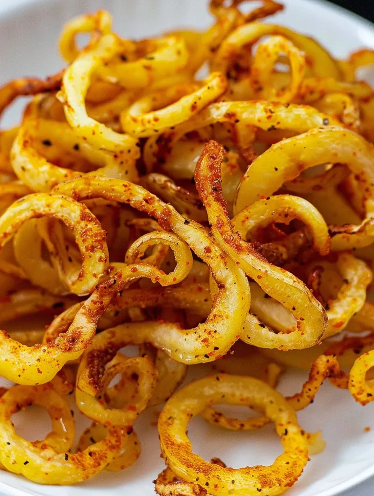 A plate of homemade curly fries cooked in an air fryer.