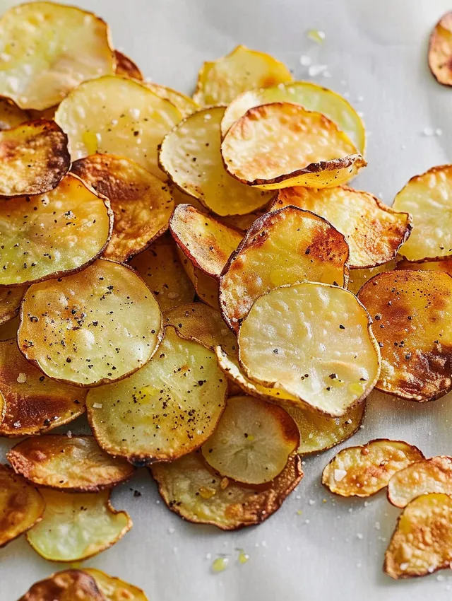 Homemade baked potato chips.