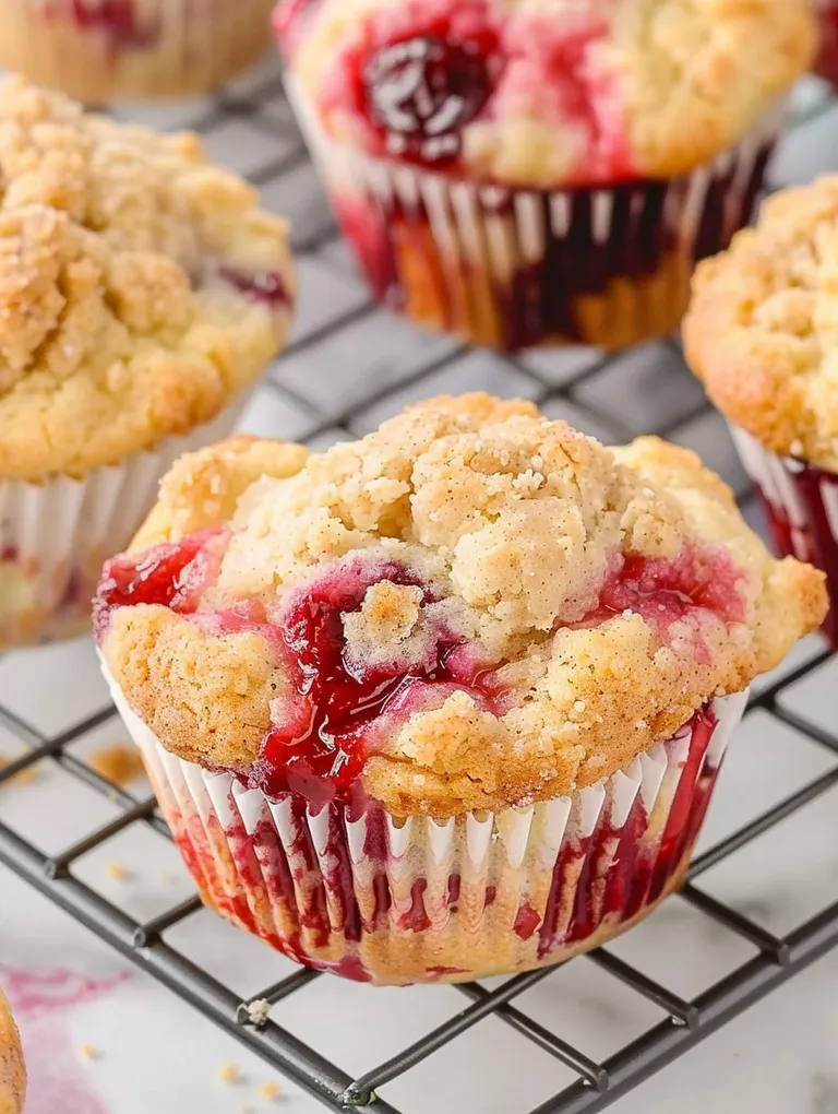 A muffin with a cherry filling.