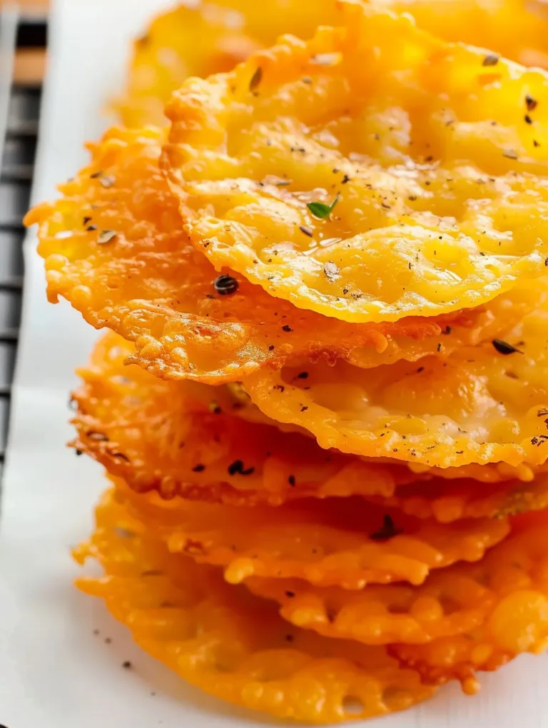 Baked cheese crisps on a white plate.