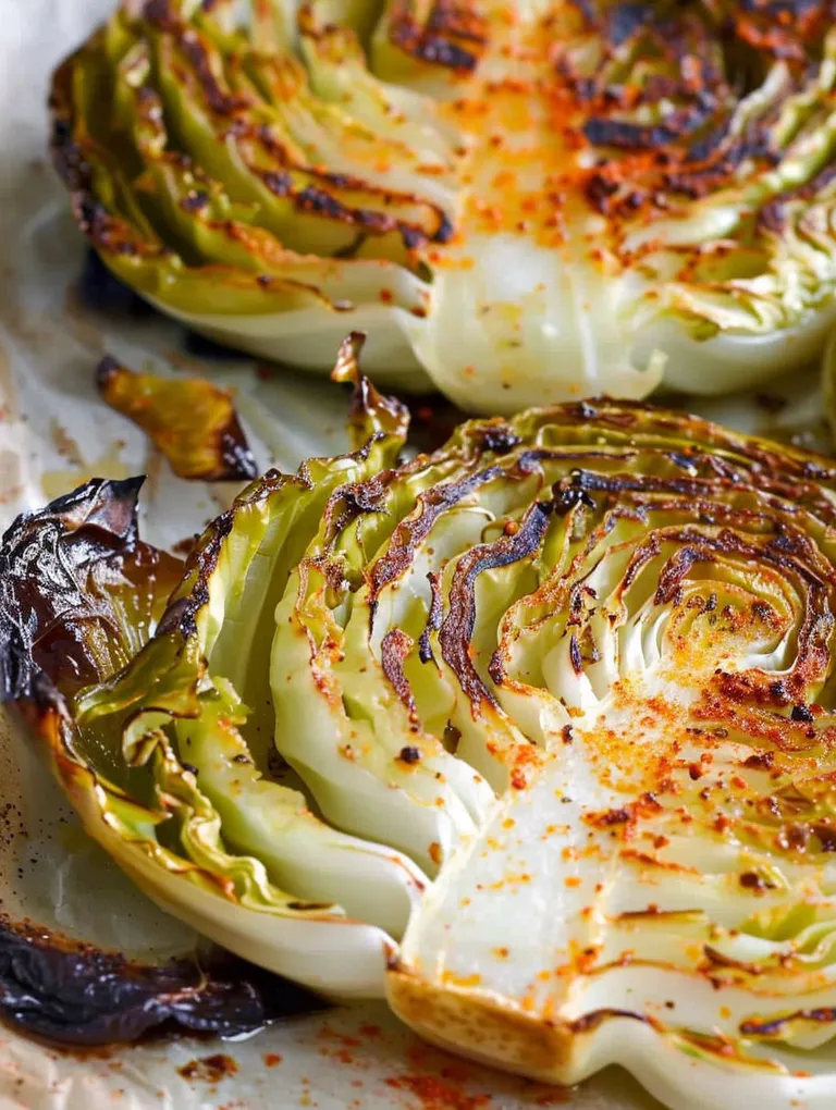 Cabbage steaks on a grill.