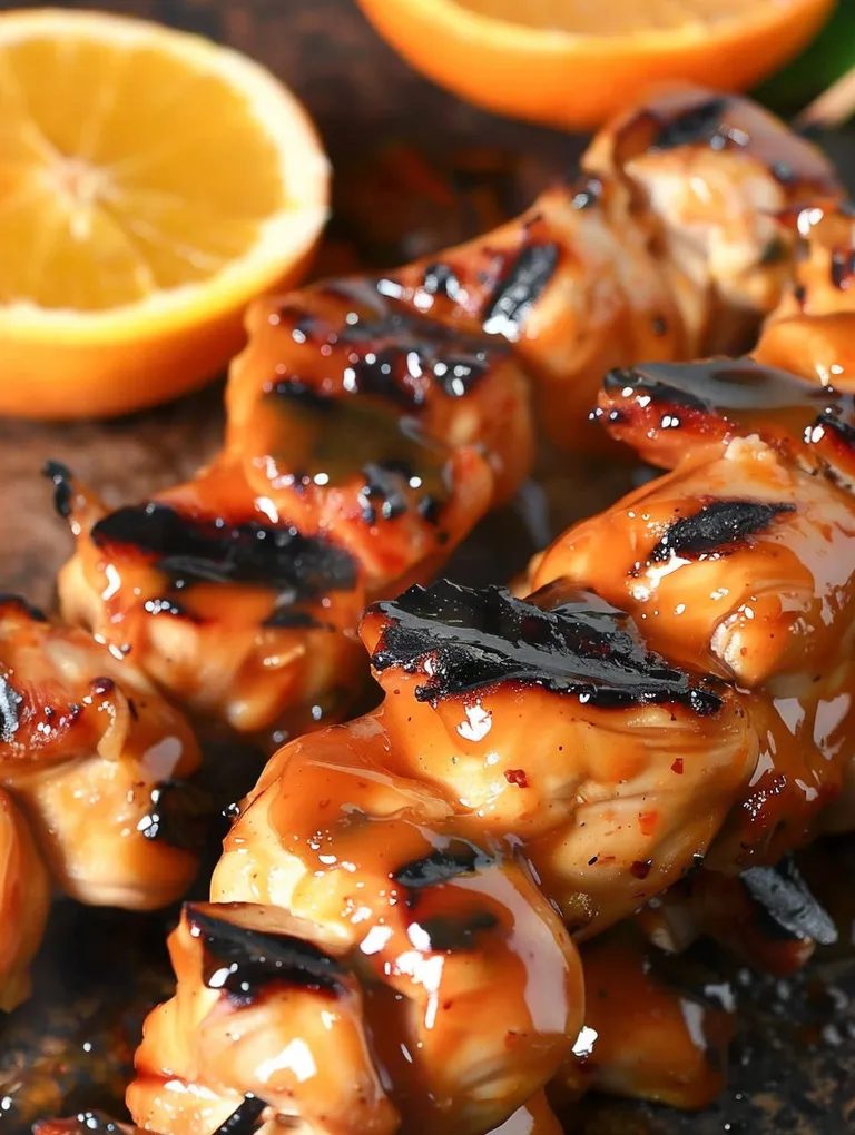 Sticky Orange Chicken Kebabs.
