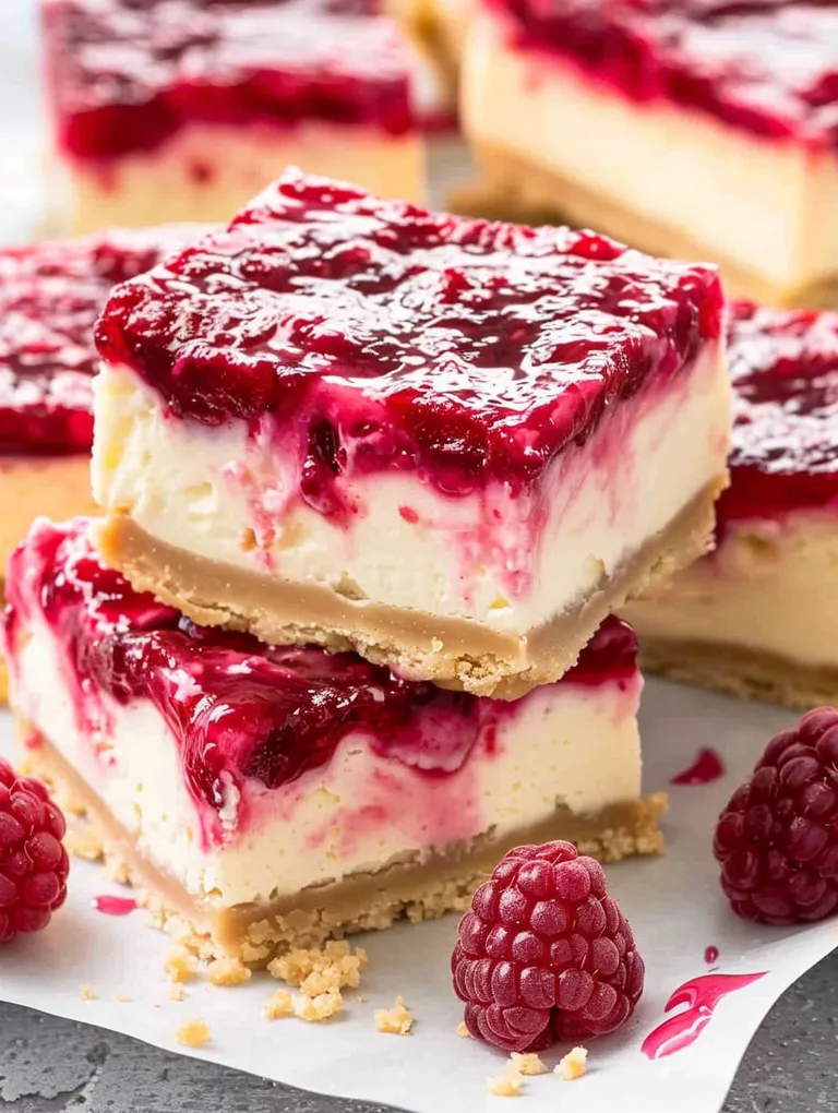 A close up of a Raspberry Swirl Cheesecake Bar.