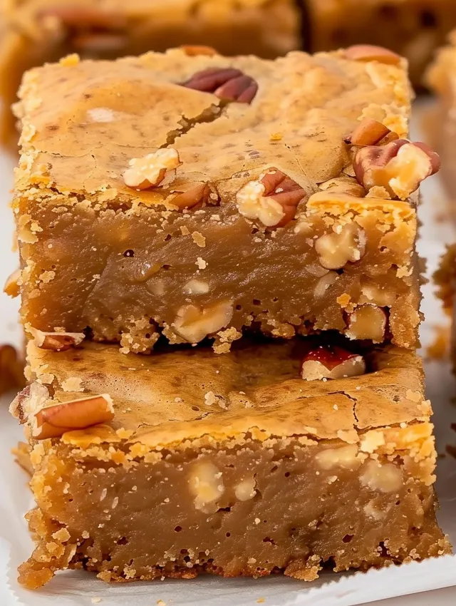 A square piece of butterscotch brownies.