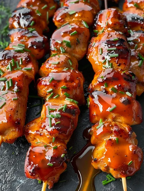 Grilled chicken skewers with honey and herbs.
