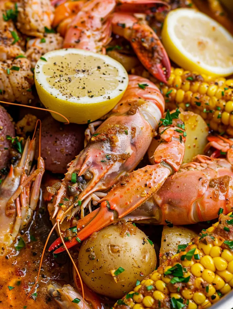 A Cajun seafood boil with garlic butter sauce.