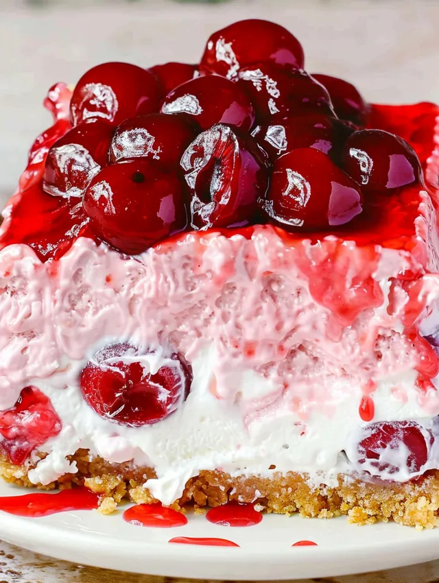 A slice of cherry cheesecake lush.