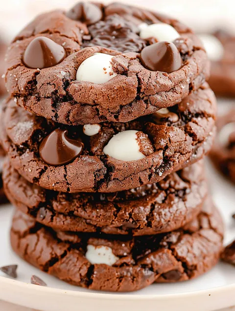 A stack of chocolate junior mint cookies.