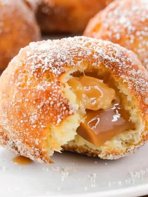A close up of a caramel apple pie bomb.