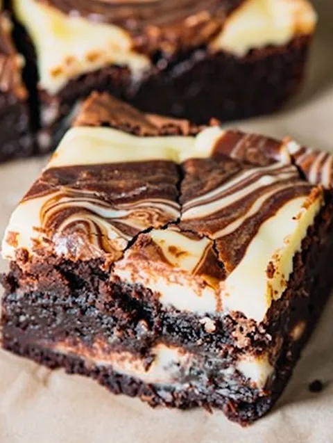A slice of chocolate cheesecake brownie.