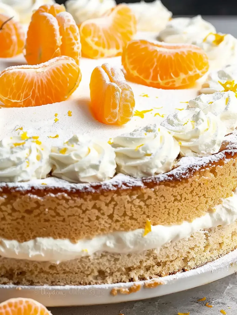 A slice of Grandma's Cream Cheese Cake with Mandarins.