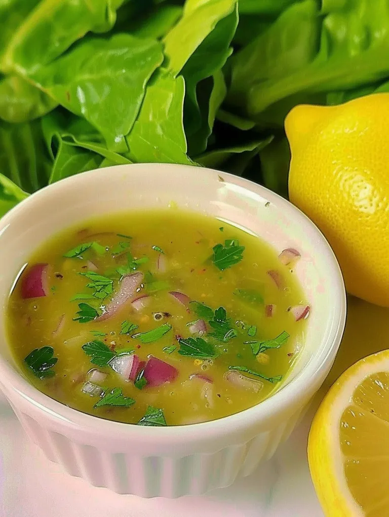 A bowl of soup with lemon wedges on the side.
