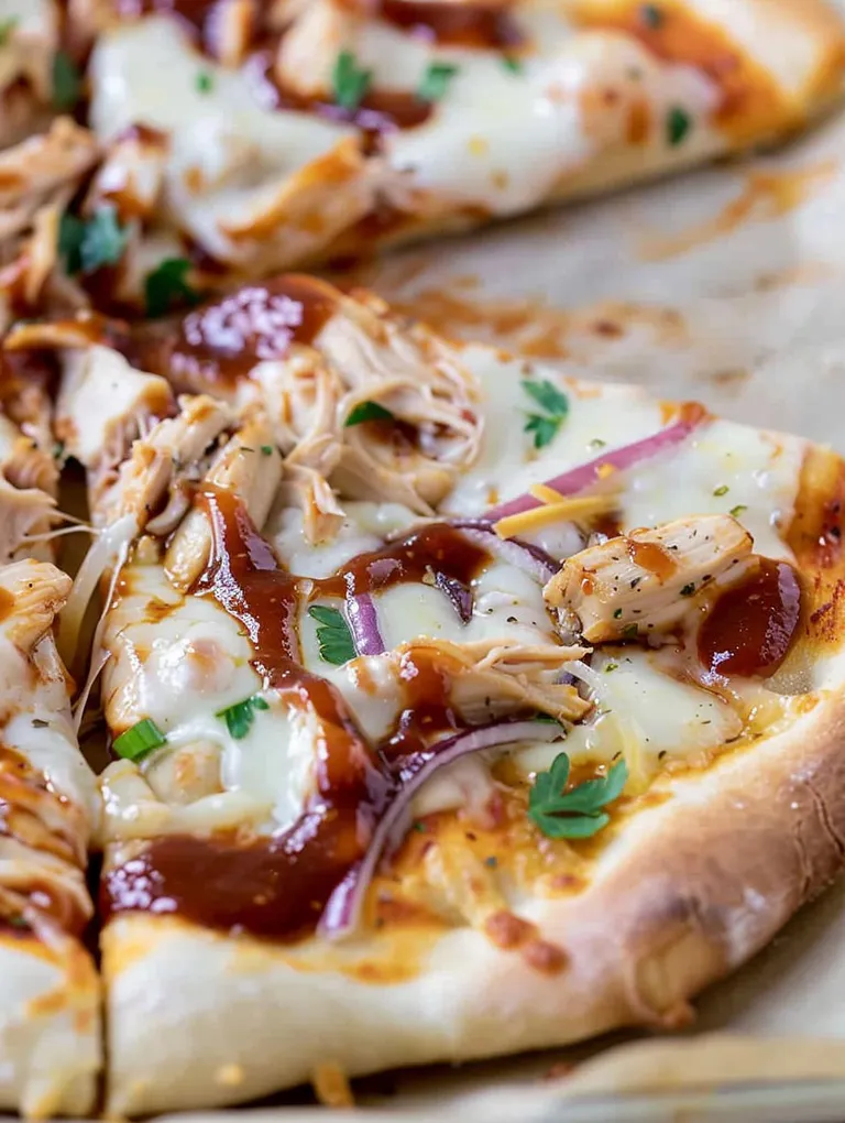 A BBQ chicken pizza with onions and cheese.